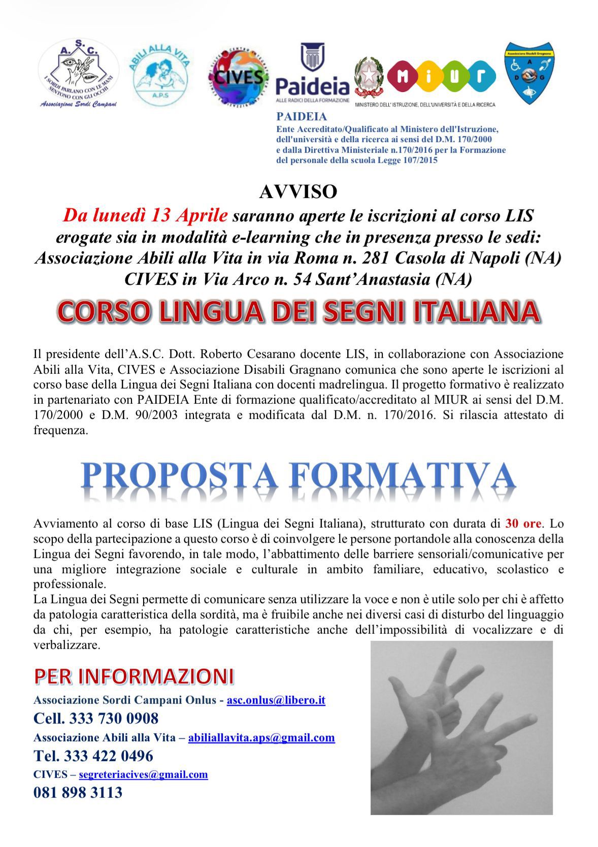 Corso di Lingua dei Segni Italiana (LIS)
